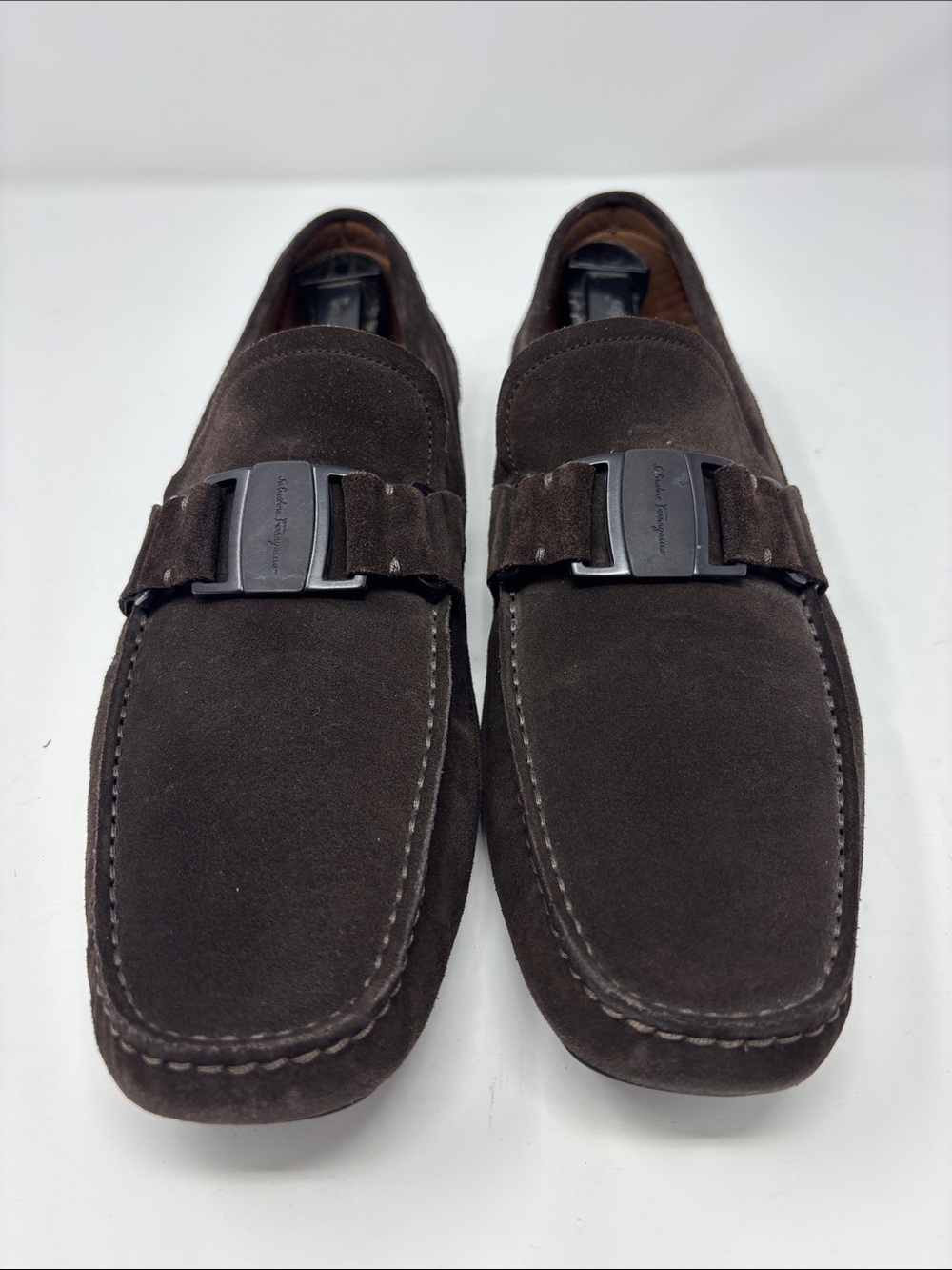 Salvatore Ferragamo | Men's Dark Brown Suede Dress Loafers 10.5 D - Picture 2 of 11